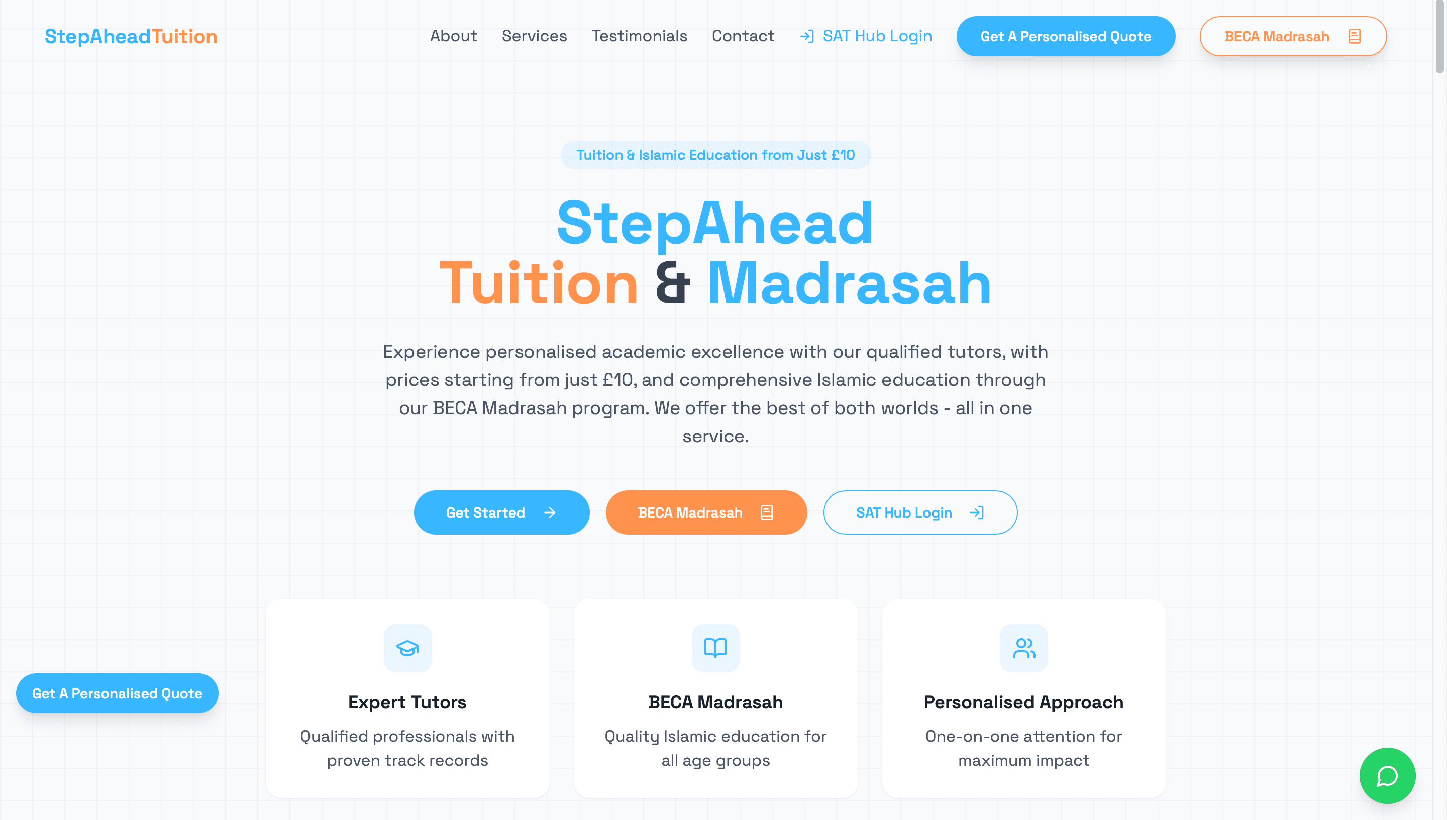 Step Ahead Tuition website screenshot